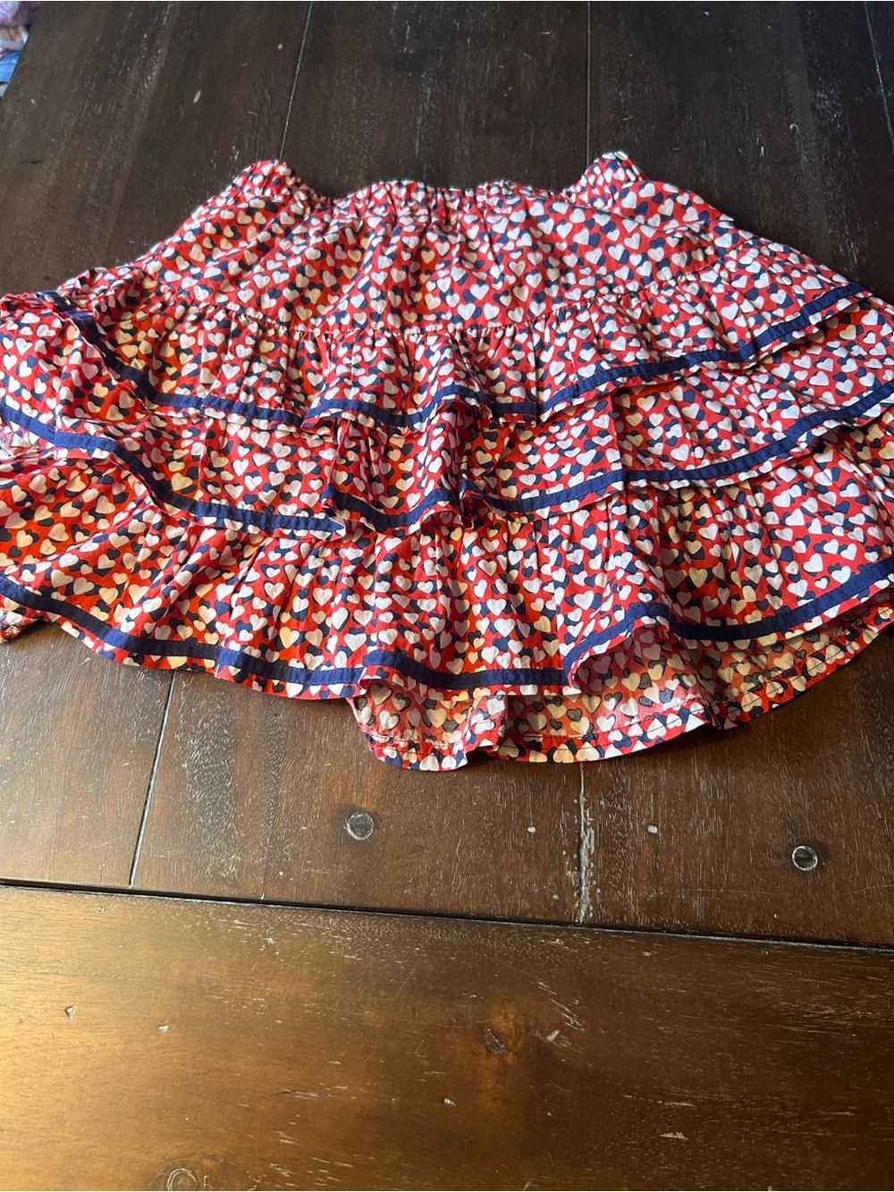 J. Crew Red and Navy Heart-Print Tiered Skirt